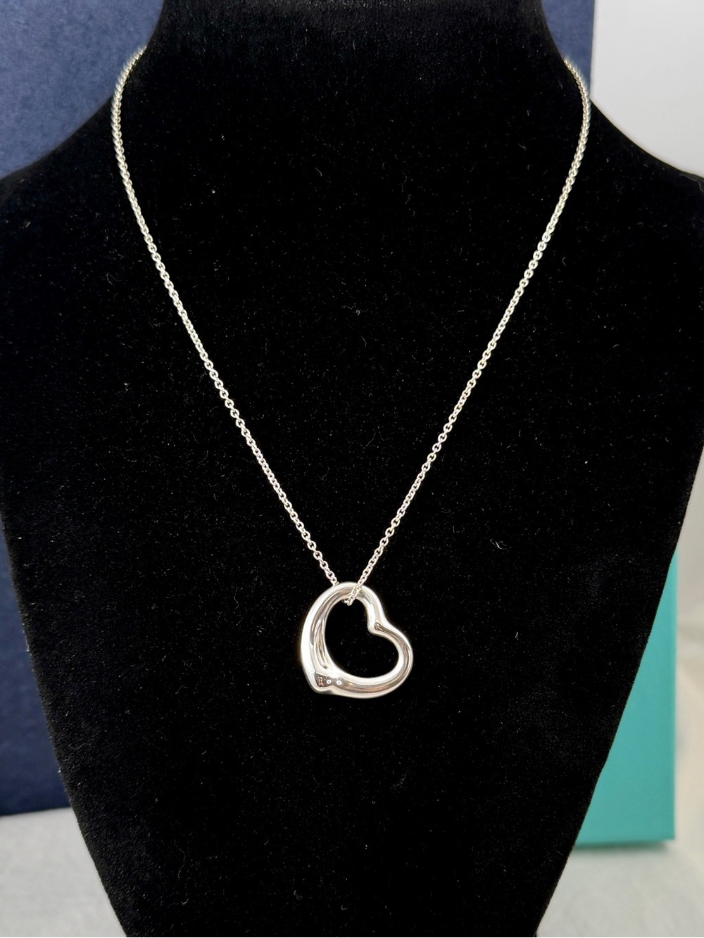TIFFANY & CO. Sterling Silver Elsa Peretti 22mm Open Heart Pendant Necklace COA
